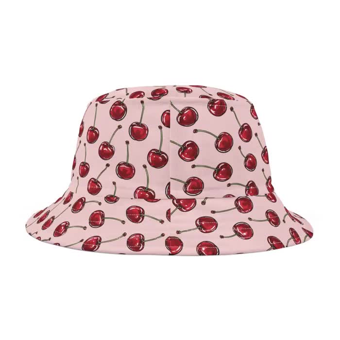 Pink Cherry Bucket Hat - Durable Polyester Summer Sun Hat